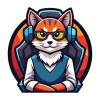 a cartoon cat wearing glasses and a headset vector