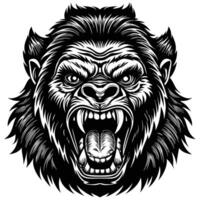 gorilla head with open mouth and teeth vector