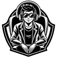 a man in sunglasses and a jacket is sitting in a chair vector