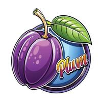 a purple plum fruit with leaves and leaves on it vector