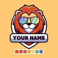lion logo with sunglasses and colorful background vector