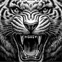a black and white tiger head with its mouth open vector