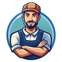 a man in overalls with a beard and hat vector
