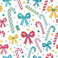 seamless pattern with candy canes and bows vector