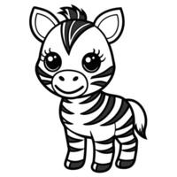a cartoon zebra with big eyes and a black and white coloring page vector