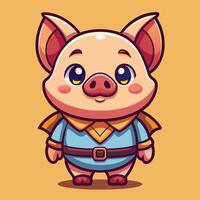 cartoon pig in costume with cape and hat vector
