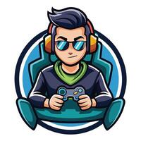 gamer avatar with headphones and controller vector