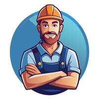 a man in overalls with a beard and a hat vector