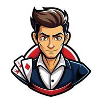 a man in a suit holding cards vector