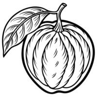 a black and white drawing of a ripe apple vector