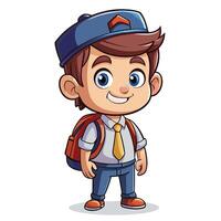 cartoon boy with backpack and tie standing vector