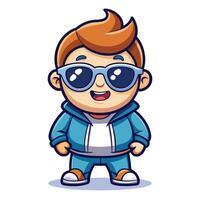 cartoon boy wearing sunglasses and jacket vector