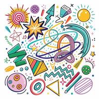 a colorful drawing of various objects and symbols vector