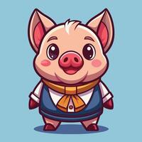 a cartoon pig wearing a tie and a bow tie vector