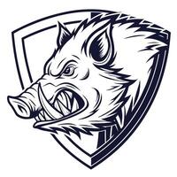 the head of a wild boar in the shape of a shield vector