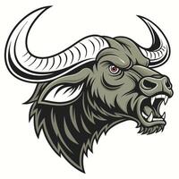 an angry buffalo head with large horns vector