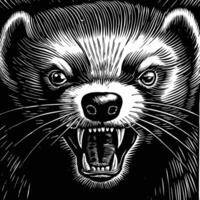a black and white drawing of a ferret with its mouth open vector