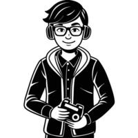 a man in glasses holding a camera vector