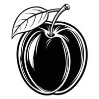 black plum fruit with leaf illustration vector