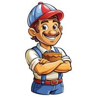 a cartoon man holding a pie in his hands vector
