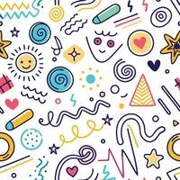 seamless pattern with colorful doodles and symbols vector