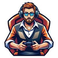 a man with glasses and a beard is playing a game vector