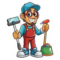 cartoon man with tools and bucket vector