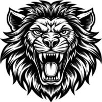 lion head with open mouth and fangs vector