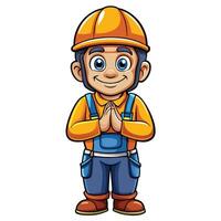 cartoon construction worker with hands folded vector