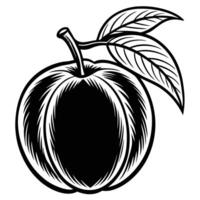 a black and white drawing of an apple with leaves vector