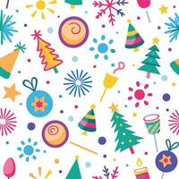 christmas seamless pattern with colorful christmas objects vector