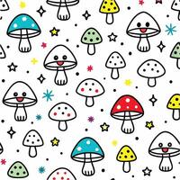 a pattern with mushrooms and stars on it vector