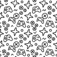 a black and white pattern with game controllers and other items vector