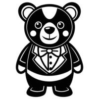 a black and white illustration of a bear wearing a tuxedo vector