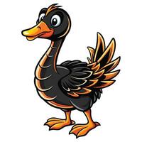 a cartoon black duck with orange wings vector