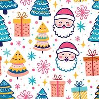 christmas seamless pattern with santa claus and trees vector