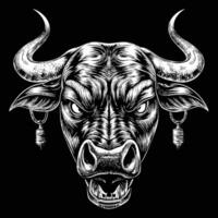 the head of a bull is shown in a black and white drawing vector