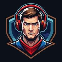 a man in headphones with a shield on his head vector