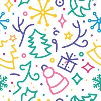 christmas seamless pattern with snowflakes, trees and other holiday items vector