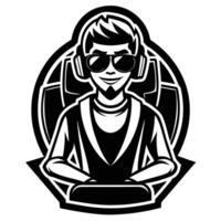 a black and white image of a man wearing sunglasses and a vest vector
