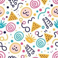 seamless pattern with colorful shapes and faces vector
