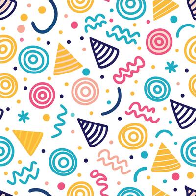 seamless pattern with colorful party hats and shapes