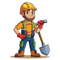cartoon construction worker holding a shovel vector