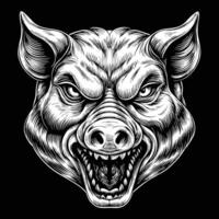 a black and white illustration of a pig head vector