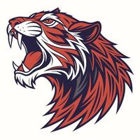 the head of a tiger is shown in a red and blue color vector