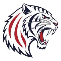 the head of a tiger is shown in a red, white and blue color scheme vector