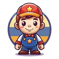 cartoon character of a worker in overalls vector