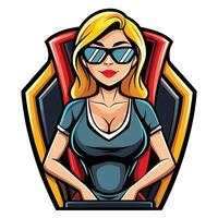 a woman in glasses sitting in a chair vector