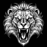 lion head with fangs and teeth in a vintage style vector