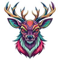 a colorful deer head with horns and antlers vector
